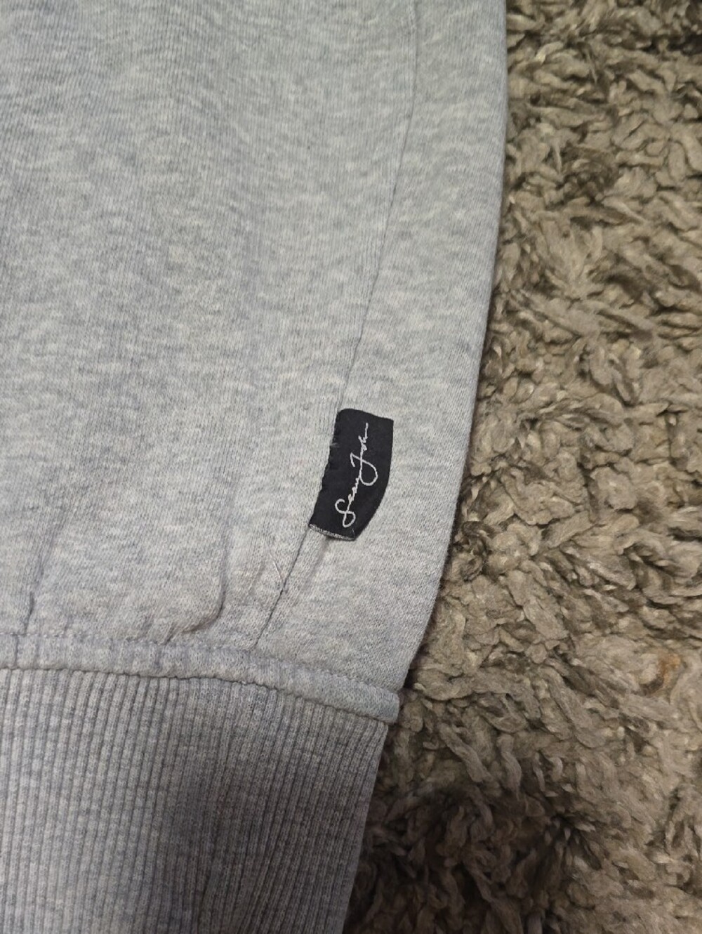 SeanJohn Light Gray Zip-Up Hoodie with White Sleeve Panels (Zipper Handle Broke) - Picture 7 of 7